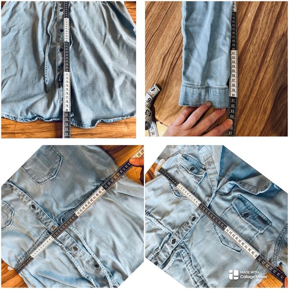 Jeaniologie Light Denim Jumper Drawstring Waist & Button Roll-Up Sleeves Size M - Picture 9 of 10